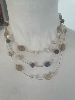 Chico’s 3 Strand Necklace Tiger’s Eye, Agates and Wooden Beads Boho NNT